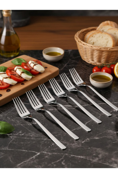 AiroBazar 6 Adet Paslanmaz Çelik Yemek Çatalı - 304 Kalite 4mm, Modern Mutfak...