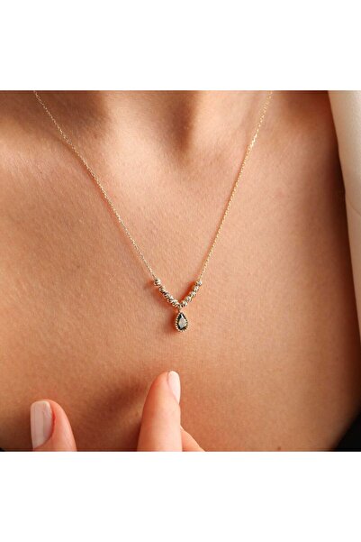 Sembol Gold Peridot Taşlı Damla Altın Kolye Dorikalı