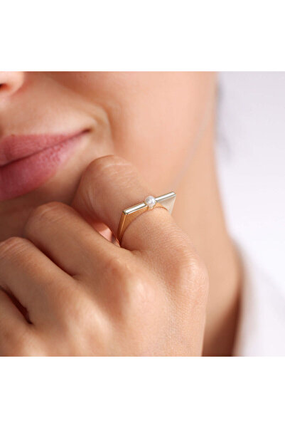 Sembol Gold Altın İnci Yüzük Mineli Özel Tasarım