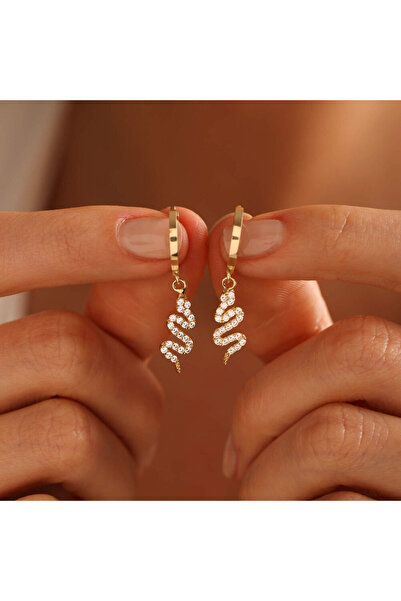 Sembol Gold Altın Yılan Küpe