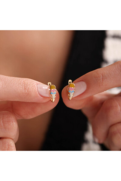 Sembol Gold Altın Çocuk Küpesi Dondurma Mineli