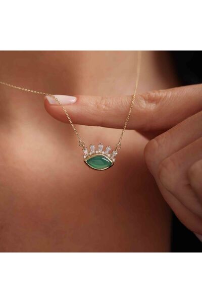 Sembol Gold Altın Göz Kolye Green Opal