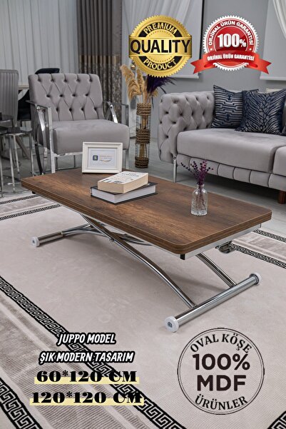 SEHPAM AKILLI Akıllı Sehpa Üst Tabla Mdf Barok Koyu Ceviz Oval Köşe Alt Krom ...