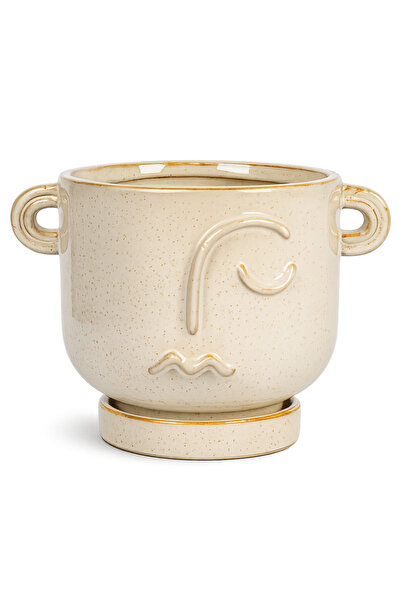 Warm Design Yüz Desenli Saksı ve Altlık Seti