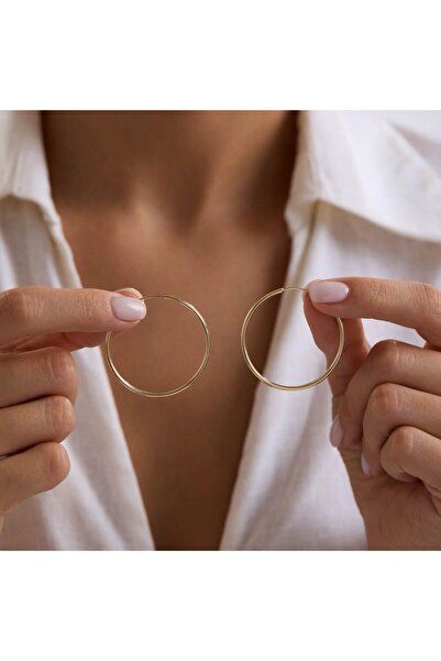 Sembol Gold 14K Altın Halka Küpe 1,2 mm 3.8 cm GİZLİ KİLİT