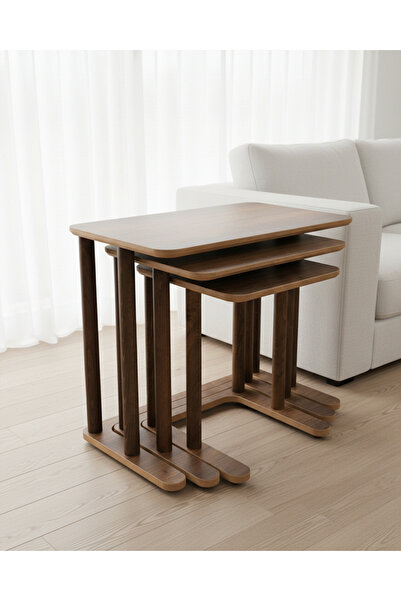 CMDWOOD Modenza CEVİZ Zigon Sehpa – Modern 3’lü Sehpa Seti Minimalist Tasarım...