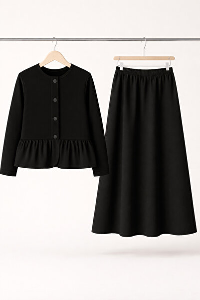 Angel&Co. Girls Clothing طقم سترة وتنورة بيبلوم باللون الأسود