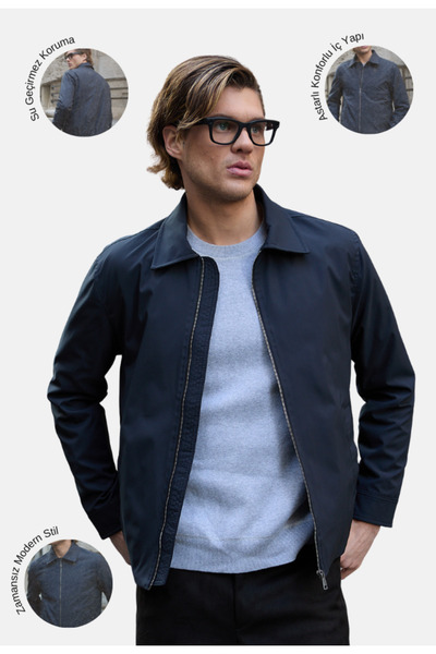 Danger Pánska nepremokavá sezónna bunda tmavomodrej farby