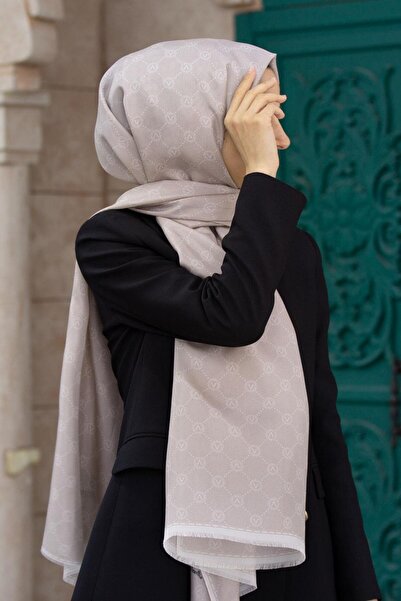 Vissona Șal 100% mătase cu model de logo V, culoare piatră, 90x210