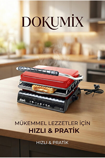 Dökümix Ultra Plus Organik Demirdöküm Izgara& Tost Makinası Kırmızı Izgaraapa...