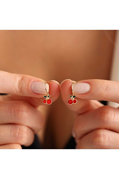 Sembol Gold Sallantılı Altın Çocuk Küpe Kiraz Form