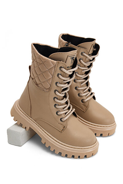 Tonny Black Бежови термоподметки за момиче, ватирани дълги ботуши с връзки и цип