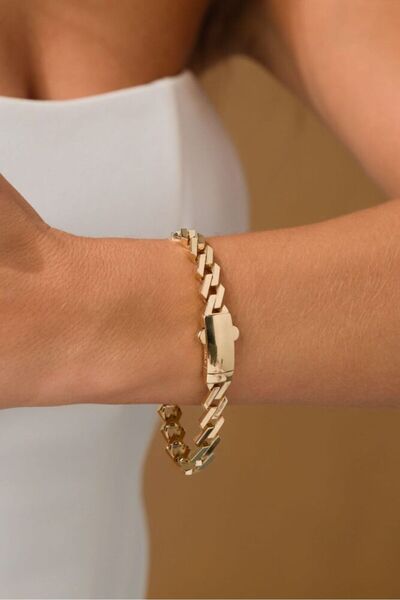 Sembol Gold Köşeli Gurmet Bileklik 14K Altın  9 mm