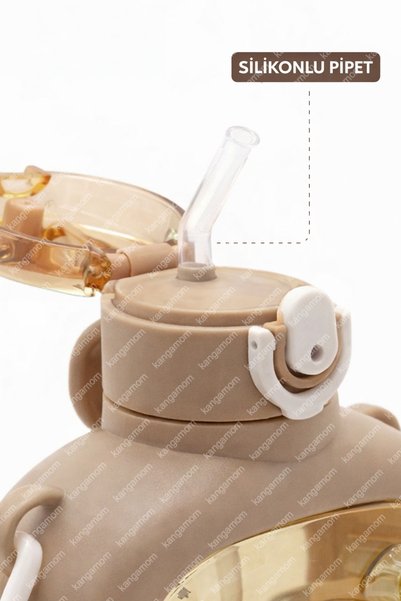M&B WATER BOTTLE Sevimli Ayıcıklı Matara 750 ml - Renkli Pipetli Askılı BPA İçermez Okul Suluğu Sızdırmaz