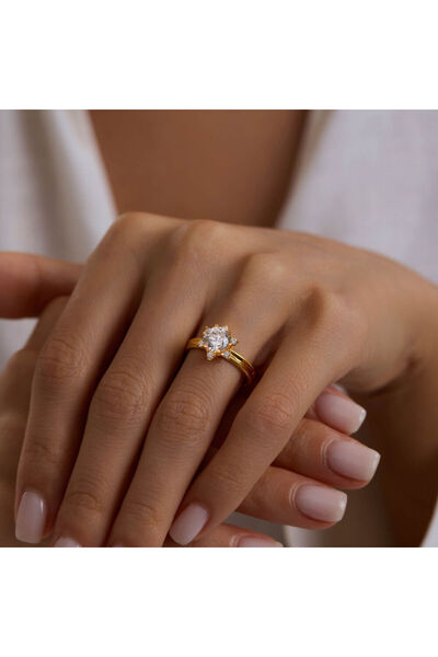 Sembol Gold 14 Ayar Lotus Tektaş Altın Yüzük Ajda Modeli