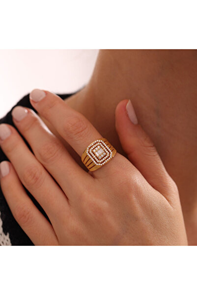Sembol Gold Altın Hasır Yüzük Baguetta