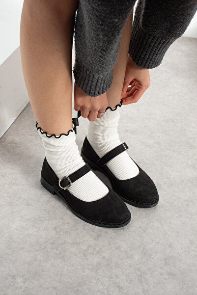 guijarro Черни дамски обувки от велур с катарами - удобни обувки с нисък ток ...