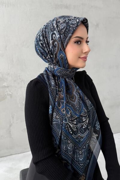 Byedauzunlar Eșarfă șal din mătase modală Mihri Bohemian, albastru marin