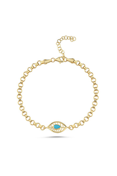 Sembol Gold Akik Taşlı Yaprak Motifli Altın Bileklik 17-20 cm