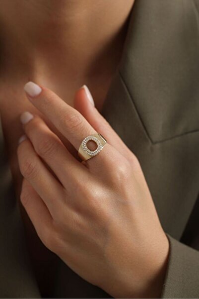 Sembol Gold Harf Yüzük 14 Ayar  -O-