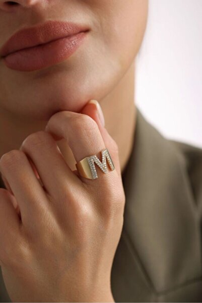 Sembol Gold Harf Yüzük 14 Ayar  -M-