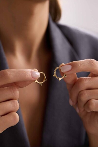Sembol Gold 14 Ayar Altın halka Küpe Prizma Form 1.5 cm