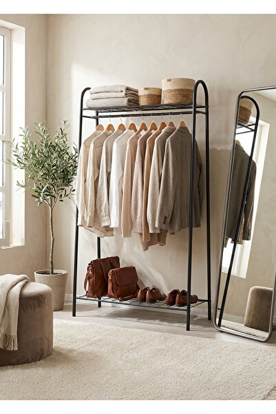 Uyan Ev Ürünleri UYAN EV ÜRÜNLERİ Elite 2 Siyah Metal Raflı Elbise Askısı Aya...