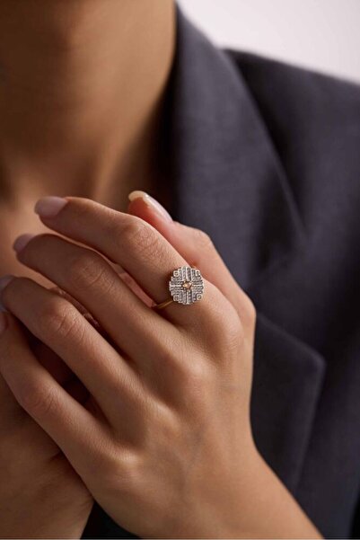 Sembol Gold Brown Altın Yüzük Mozaic