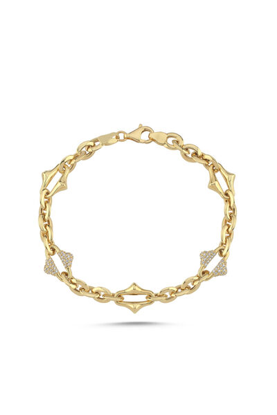 Sembol Gold Taş Detaylı Klasik Zincir Altın Bileklik 6 mm - 20 cm