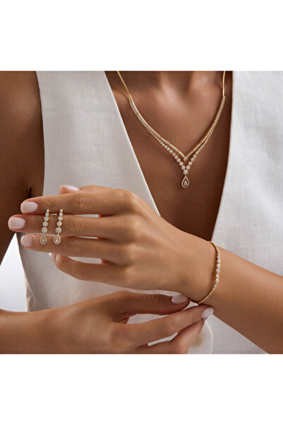 Sembol Gold Kombin Prenses Damla Sarı Altın Takı Seti