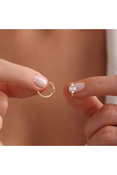 Sembol Gold Altın Baget Küpe 1.3 cm