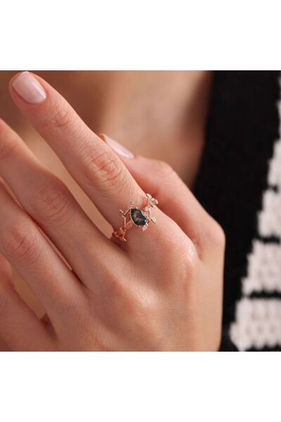 Sembol Gold Moss Agate Altın Yüzük Rose