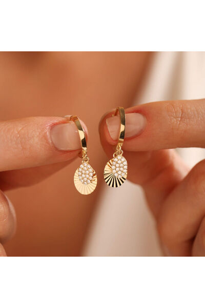 Sembol Gold Altın Elips Küpe İkili