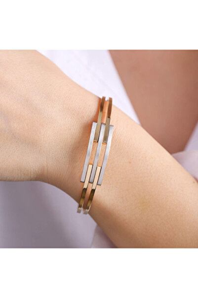 Sembol Gold Kaburga Altın Kelepçe Bilezik Üç Sıra