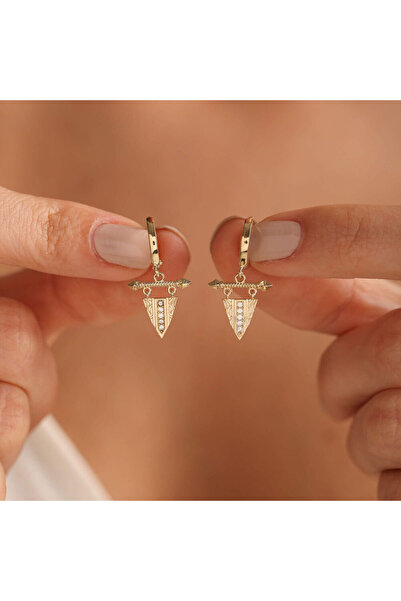 Sembol Gold 14 Ayar Altın Flama Küpe Özel Tasarım