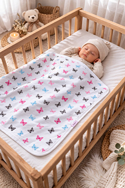 Bebella Patterned 100% Cotton Single Layer Baby Blanket 90X85Cm Girl/Boy Swad...