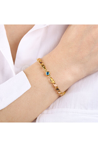 Sembol Gold Pullu Altın Bileklik 14 Ayar Nazarboncuklu 5mm