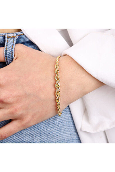 Sembol Gold 14 Ayar Altın Halat Süzme Bileklik 5 mm Gelincik