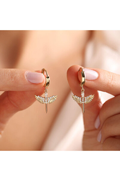 Sembol Gold 14 Ayar Altın Kalp Küpe Mikail Melek Form