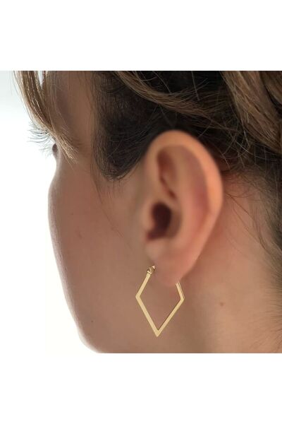 Sembol Gold Dörtgen Formlu Altın Küpe 14 Ayar 2,5 cm Zarif Küpe