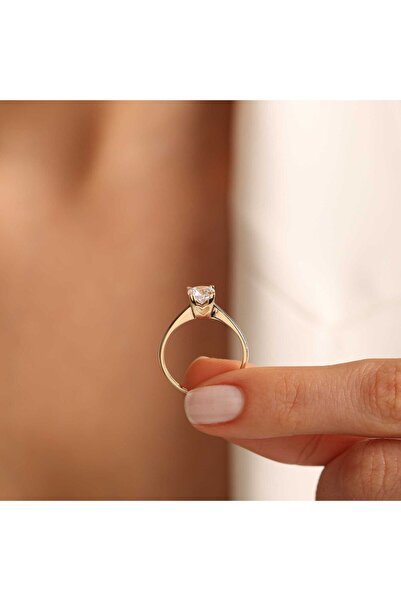 Sembol Gold Sarı Altın Tektaş Yüzük Kalp Form