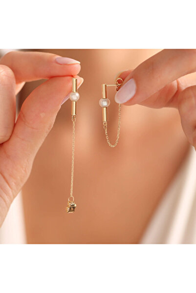 Sembol Gold 14 Ayar Altın İnci Küpe İtaly