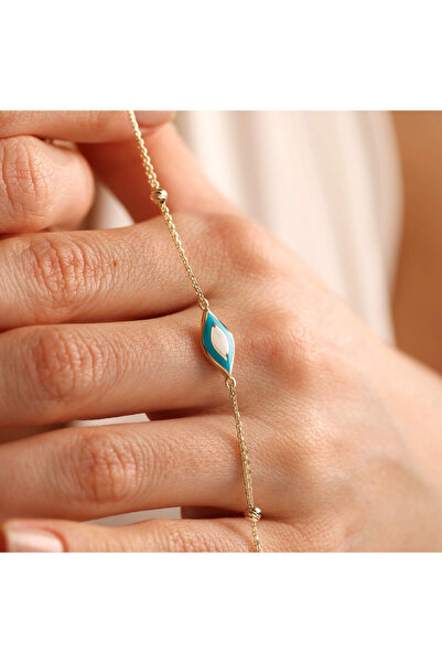 Sembol Gold Göz Mineli Altın Zincir Bileklik Dorikalı