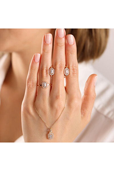 Sembol Gold 8 Ayar Sarı Altın Baget Takı Seti (Zincir Dahil)