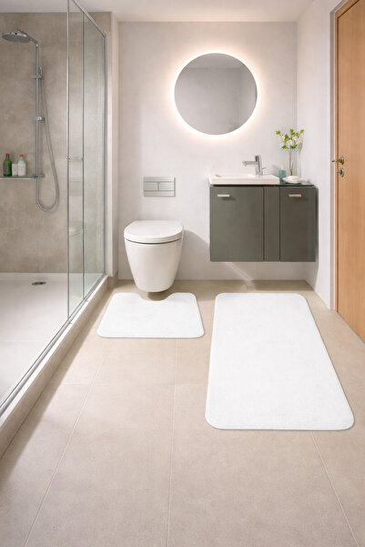 Dokumacıoğlu طقم سجادة وحصيرة حمام فائق النعومة مكون من 3 قطع - مع قاعدة مضاد...