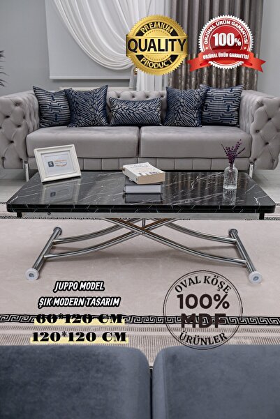 SEHPAM AKILLI Akıllı Sehpa Juppo Üst Tabla Mdf Siyah Mermer Oval Köşe Alt Kro...