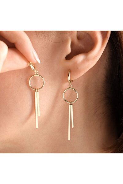 Sembol Gold Altın Sallantılı Küpe 14 Ayar Küp Form