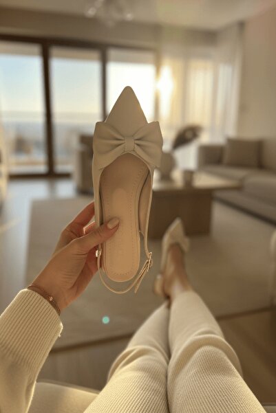 DURUNUN BUTİĞİ Dulef Bow Beige (3 см ток) Обувки с остър връх и ток