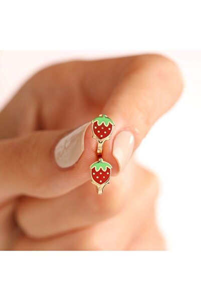 Sembol Gold Altın Çocuk Küpesi Çilek Mineli