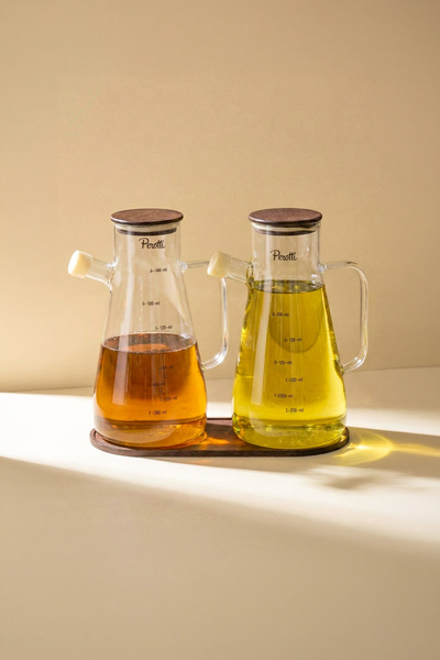 Perotti Gael Wood 2’li 900 ml Tepsili Yağlık-Sirkelik Seti 3 Parça Borosilikat